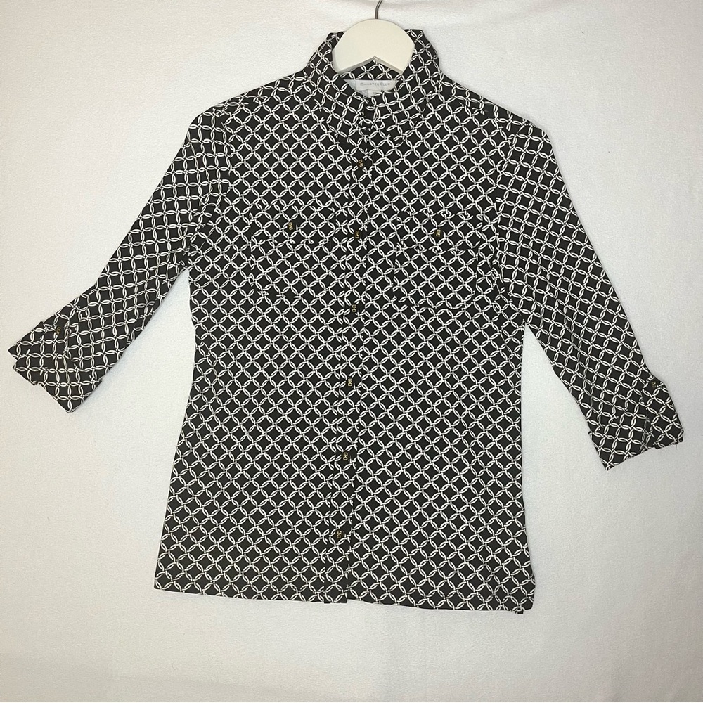 Charter Club Women's Fall Office Business Casual Knit Geometric Patterned Blouse